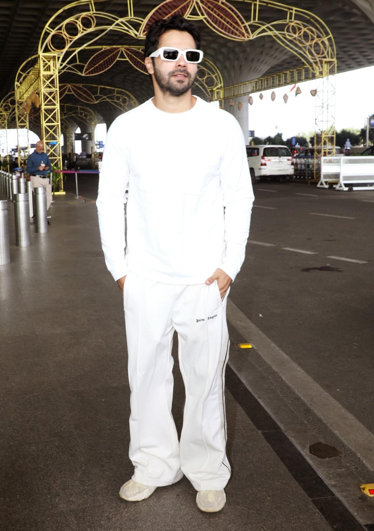 Varun Dhawan was spotted at the airport ealier on Friday sporting an all white ensemble.